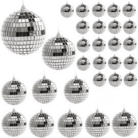 Alytimes 30pcs Silver Disco Balls, 5 Sizes Mini Mirror Discoballs, Hanging Reflective