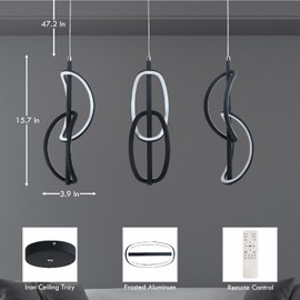 Vlaikez 40W 3Light Modern Led Pendant Light LED Chandelier Fixtures with Remote Control Adjustable Color Temperature, Aluminum Island Lighting Lamp Fixture for Kitchen, Dining Room