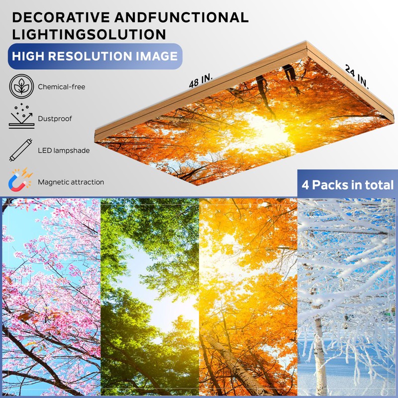 4 Pack Fluorescent Light Covers for Ceiling Lights - Magnetic