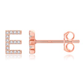MONOOC Rose Gold Plated E Stud Earring with CZ, Initial E Earrings for Women