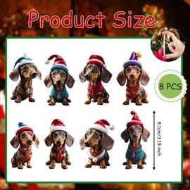 Pack of 8 Dachshund Decoration Christmas, Dachshund Christmas Tree Pendants, Dachshund Tree Decoration Christmas, Dachshund Christmas Decoration, for Car Ornament Gifts and Home Decorations