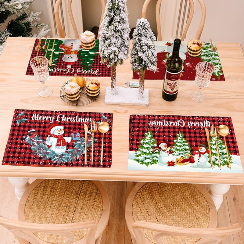 JAHEMU Christmas Place Mats Snowman Waterproof Non-Slip Place Mat Coaster