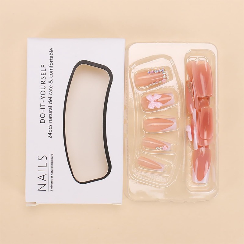 24Pcs White French Tip Press on Nails Medium Square Fake