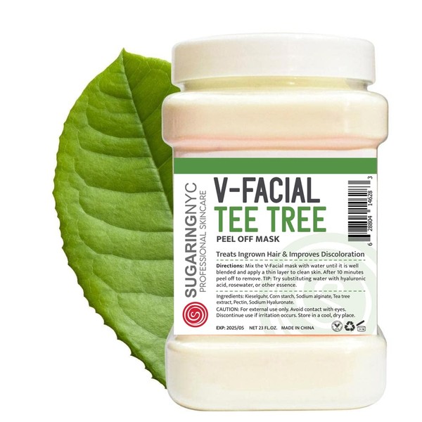Vajacial Jelly Mask Peel-Off Bikini, Underarms Area Peel Mask - Tea Tree with Pieces of Tea - Professional Size 23oz by Sugaring NYC