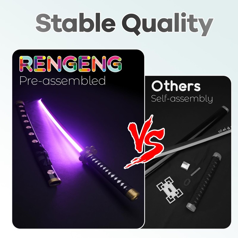 RENGENG Light Up Sword, 40 Inches Rechargeable Pre-Assembled Plastic Replica