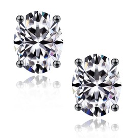 1-4 Carat Oval Cut Moissanite Earrings for Women, D Color VVS1 Clarity Brilliant Lab Created Diamond Earrings Black Gun Plated S925 Sterling Silver 4-Prong Moissanite Stud Earrings for Women Men, 5*7MM-2ct.tw(1ct*2), Sterling Silver, Moissanite