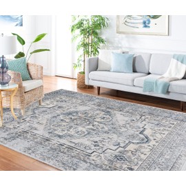 MARTHA STEWART x SAFAVIEH 8' x 10' Light Blue/Ivory MSR877M Dakota Oriental Non-Shedding Area Rug