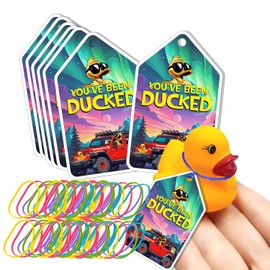 You've Been Ducked, 50 Set Duck Duck Tags, Duck Ducking Game Card, Rubber Duck for Tags, SUV Car Design, with Round Hole and Rubber Bands