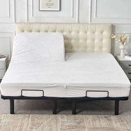 Kingnex Waterproof Partial Split Top King Mattress Protector for Adjustable Bed with Upper Flex 32-34" from Head Soft Noiseless Bamboo Viscose Terry Fitted Mattress Cover