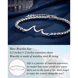 YEAMLTE Women's Wave Bracelet, Wave Bracelet, Adjustable Sea Wave, Simple Jewellery, Ball Bracelet, Birthday Bracelets for Women, Suitable for Everyday Use, Stainless Steel, No
