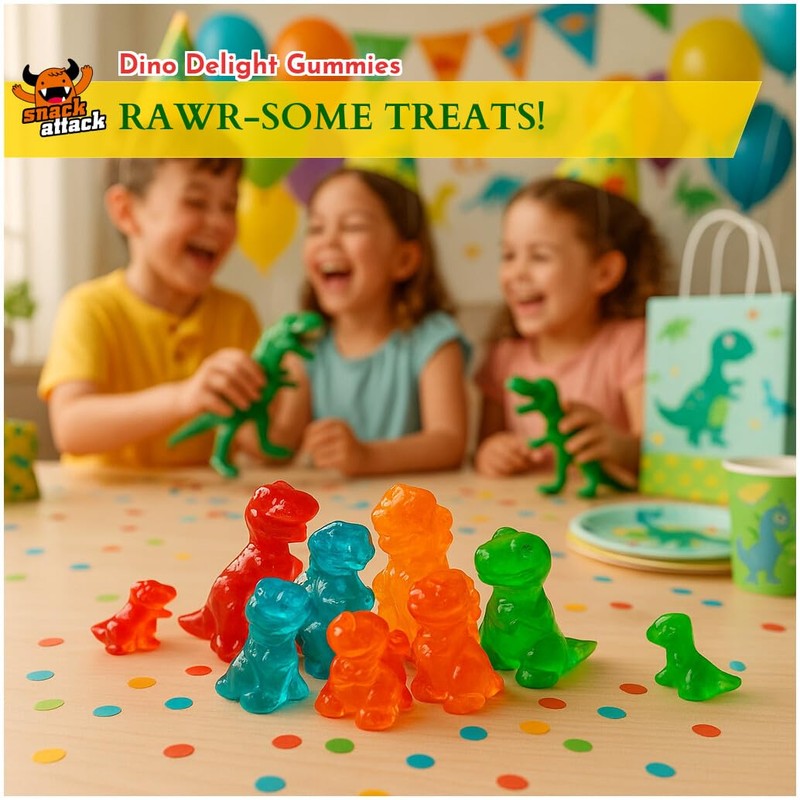 Snack Attack Gummy 3D Dinosaurs Gummy Candy Assorted Fruity Flavors