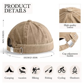 SATINIOR 2 Pieces Brimless Hats for Men Adjustable Docker Casual No Brim Hat Visor-Less Flip Sailor Skullcap(Black, Khaki)