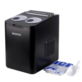 Ginovico Chewable Countertop Ice Maker, DIY 9 Bullet Ice in 6 Mins, Auto-Cleaning Ice Machine, 26lbs/24hrs, LED Screen,2 Sizes Ice for Home/Kitchen/Office