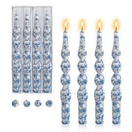 Floral Taper Candles Spiral Candlesticks-DEVSYWAX Set of 4 Blue and White Twisted Candlestick 10 inches Long Candle Sticks Colorful Decorative Candles for Home Decor Dinner Table