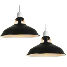 DC VOLTAGE Black Inner White Ceiling Light Shade Set of 2 Metal Lamp Shades 30cm Pendant Lighting Shade, Ceiling Fitting Light Industrial Replacement Light for Indoor Pendant Light Shades for Bedroom