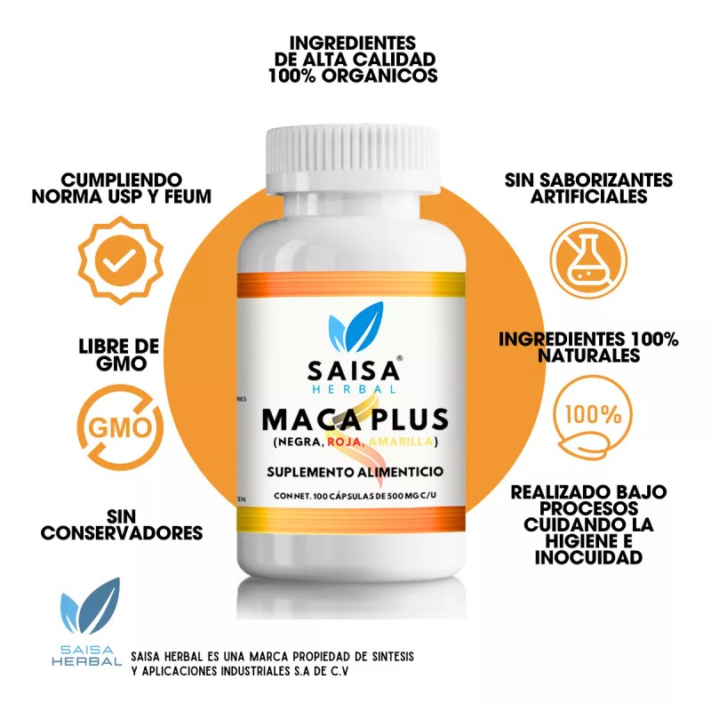 Saisa Herbal Mezcla Macas Peruana Orgánicas Maca Negra, Amarilla Y