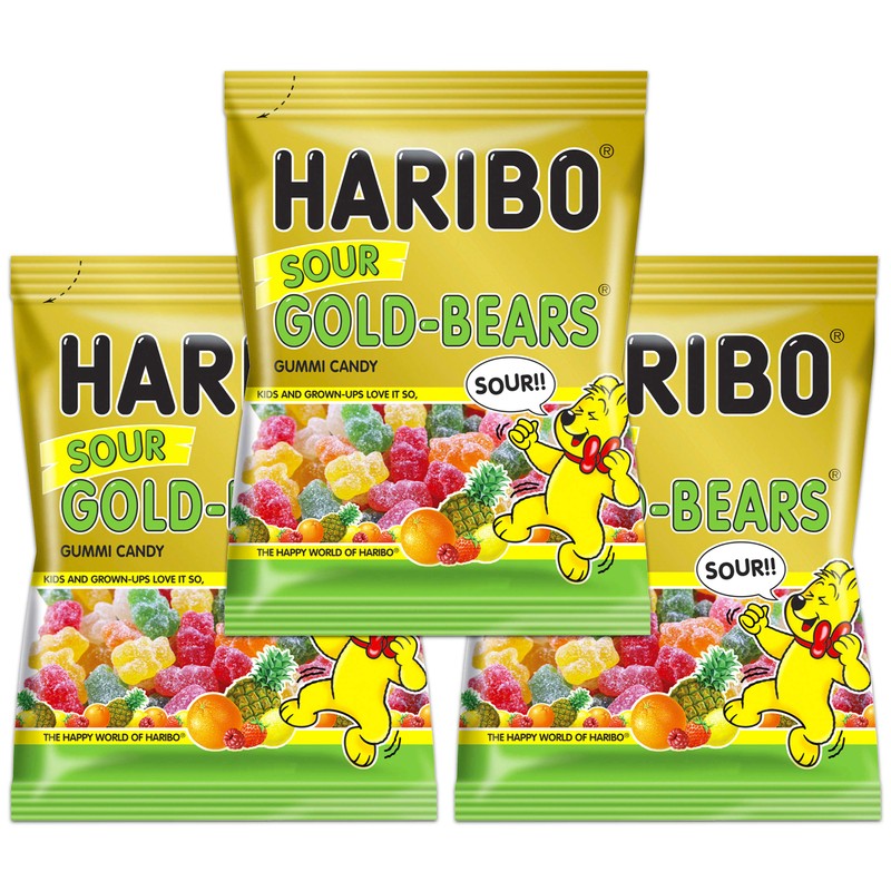 Haribo Sour Gold-Bears Gummi Candy Set of 3 3.6 oz