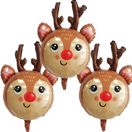 Reindeer Balloons Christmas Balloons Reindeer Head Foil Balloons for Christmas-Themed Party Birthday Party Supplies Decorations Party Decorations Balloons Party Sets-3pcs