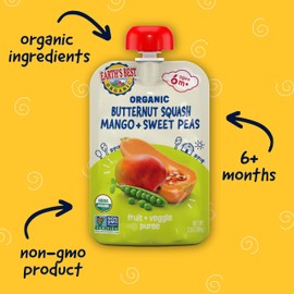 Earth's Best Organic Butternut Squash, Mango and Sweet Peas Puree Pouch 3.5oz (Pack of 12)