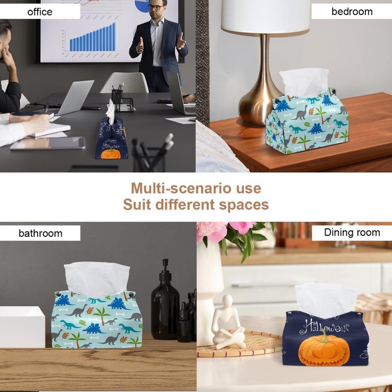 2 Pack Tissue Box Cover Holder, Dinosaurs Rectangle Leather Tissue