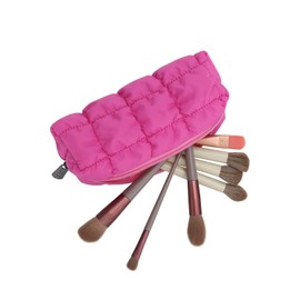 E-Tree Makeup Brush Bag Small Make up Pouch for Purse Quilted Cotton Cute Travel Size Toiletry Cosmetic Case Holder Organizer (Hot Pink)