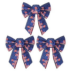 3Pack 8In Patriotic Wreath Bow 4th of July Bows America Flag Patriotic Tree Top 4th of July Party Tree Topper for Memorial Day Independence Day Decorations