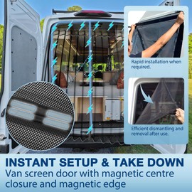 Vanhoxcci 83''H x 59''W Magnetic Van Bug Screen Fit for Mercedes Sprinter, Ford Transit Medium & High Roof Side and Rear Door, Sliding Door Magnetic Mosquito Net for Van