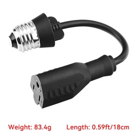 PGENDAR 3 Outlet Light Socket Adapter, Convert E26/E27 Bulb Socket to 3 Prong Outlet with Extension Cord, Flexible Light Socket Converter Suitable for Indoor Outdoor Porch Garage Patio Use (Black)