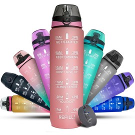 K-MART Sports Water Bottle, 1 Litre with Motivational Time Marking, Water Bottle, 1 Litre, Leak-Proof, BPA-Free, Non-Toxic, for Running, Cycling,