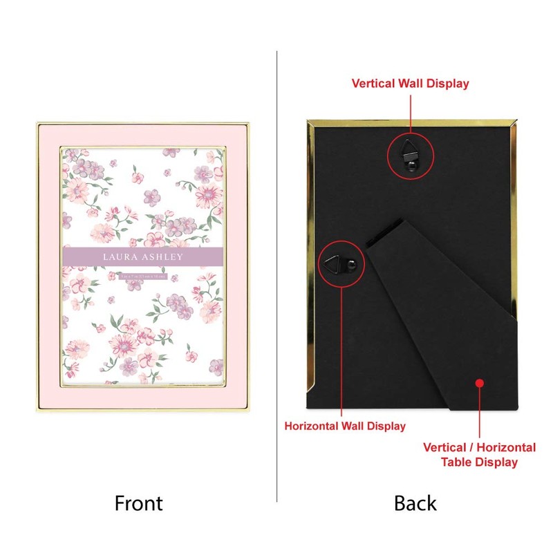 Laura Ashley 5x7 Pink Enamel Picture Frame, Gold Metal Edge