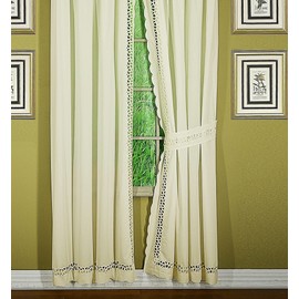 Today's Curtain Hellina Tapework Window Panel Pair and Tieback, 63-Inch, Ecru