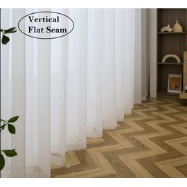 PI White Sheer Curtains 63 Inch Length with Grommet Top,Short Voile Textured Sheer Curtain for Kitchen/Dining Room/Living Room 2 Panels (W42 X L63, Optical White)