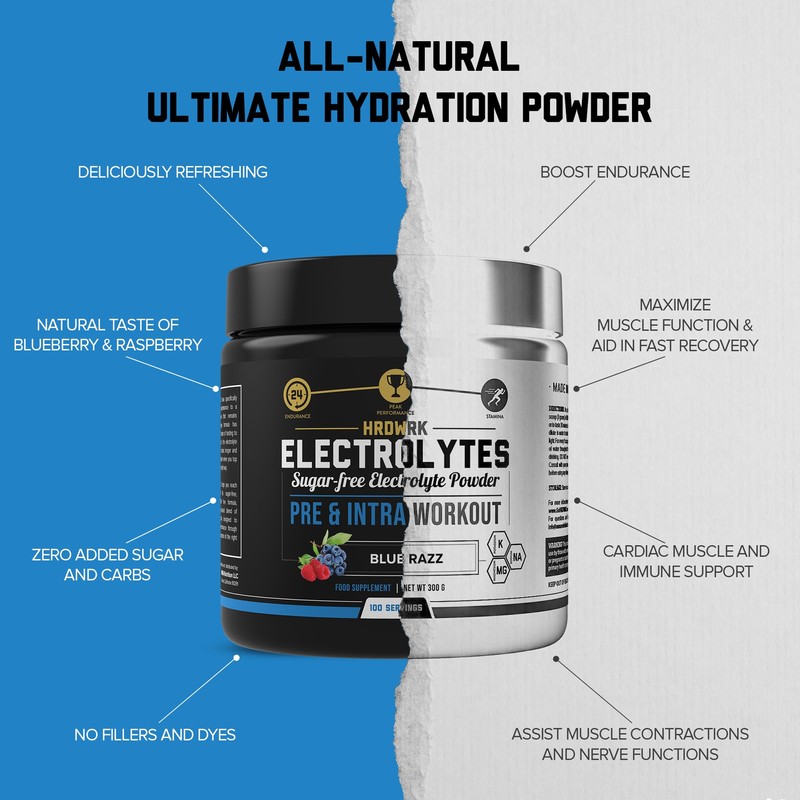 HRDWRK Electrolytes Powder with Magnesium, Potassium - Sugar Free Electrolytes