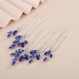 Teyglen 5pcs Crystal Hair Pins with Blue Rhinestone Wedding Hair Pins Clips Bridal Party Prom Hair Accessories for Women Hair Jewelry Wedding Headpiece (Blue)