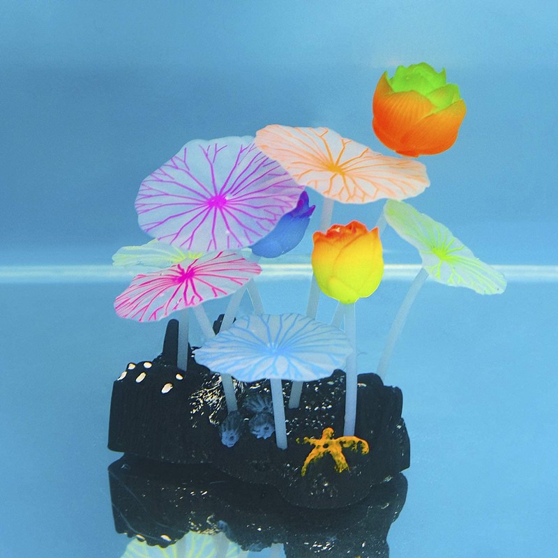 Uniclife Glowing Effect Lotus Ornament Silicone Decor Aquarium Decoration for