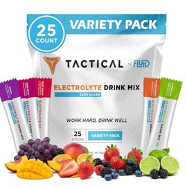 Fluid Tactical - 25 unidades de electrolitos en polvo sin azúcar  Paquete variado  Bebida lista para beber para viajes  Rehidratación extrema         