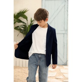 Kingdenergy - chamarra casual con 2 botones en la parte delantera con solapa y muescas, uniforme escolar, Azul marino, 5-6 Años