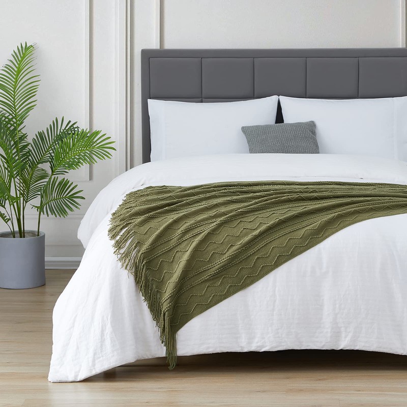 BOURINA Textured Solid Soft Sofa Throw Couch Cover Knitted Decorative