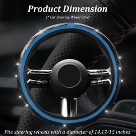 Sparkling Car Steering Wheel Covers with Rhinestones,Leather 15 Inch Car Wheel Cover for Cars Decorations & Scratch Protection,Universal Driving Wheels Covers for Most Vehicles (Blue)