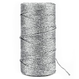 joycraft 110Yards Decorative Metallic Bakers Twine - Silver Wrapping Twine String -Inelastic - Glitter String for Wedding Favour, DIY Crafting Presents, Gift Tags and Christmas Decorations