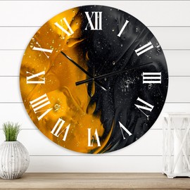 Designart 'Marriage of Yellow and Black' Modern wall clock - 36 in. high, 36 In. Wide