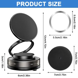 Vacuum Magnetic Phone Stand, Suction Cup Phone Holder, Foldable and Retractable, Multifunctional Universal Adjustable Magnetic Suction Phone Holder for Car/gym/kitchen/bathroom/desktop (Black)