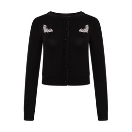 Ro Rox Marya Gothic Batwing Embroidery Goth Knit Long Sleeve Cardigan, black