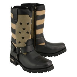 Milwaukee Leather MBL9363 Women’s Stars and Stripes Black with Tan Leather Motorcycle Rider Harness Boots - 10