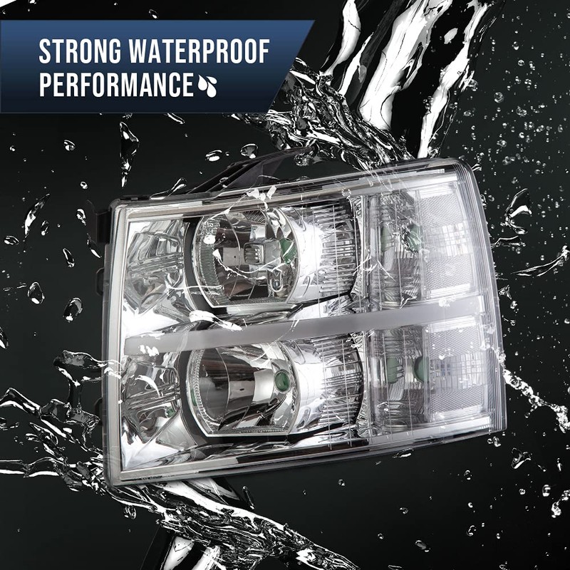 CNNELL LED DRL Headlight Assembly Compatible with 2007-2013 Chevy Silverado