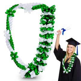 Meetory Graduation Leis - Class of 2026 Ribbon Lei, Double Braided Strands, Congrats Graduates, Gift for Grad Accessories, Graduation Party Supplies, Men Women (Green and White)