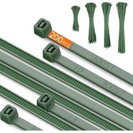 PA66 Green Zip Ties, 200pcs 12+10+8+4 Inch with 22-55lb Strength, Premium Heavy Duty Self-locking Nylon Cable Ties, Decoration Tie Wraps for Christmas Tree Holiday Lights Gardening Plants Grid Wall