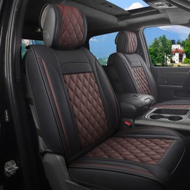 JOJOBAY Car Seat Covers for Dodge Ram,Fit 2009-2025 1500/2500/3500 HD Pick-up Truck,Crew,Regular,Quad,Mega Cab,Waterproof Synthetic Leather Seat Covers(5PCS-Full Set,Black-Brown)