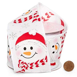 2 1/2" X 10 Yards Smiling Snowman White Wired Ribbon Christmas