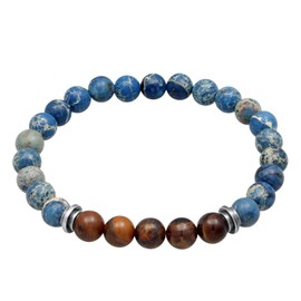 Kuzzoi Buddha 0211182023 Men's Bracelet Natural Stone Beads Agate Tiger's Eye 8 mm Beads 925 Sterling Silver Real Stone Bracelet for Men Length 19-21 cm, Sterling Silver Stone Nylon, Blue Agate